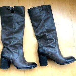 Vince Camuto Gray Leather Tall Boots with Wedge Heel Size 8